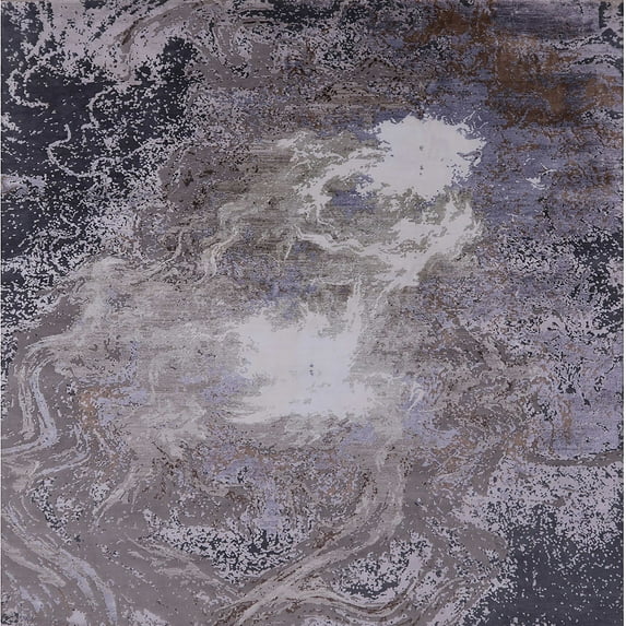 Ahgly Company Indoor Square Mid-Century Modern Purple Oriental Area Rugs, 5' Square