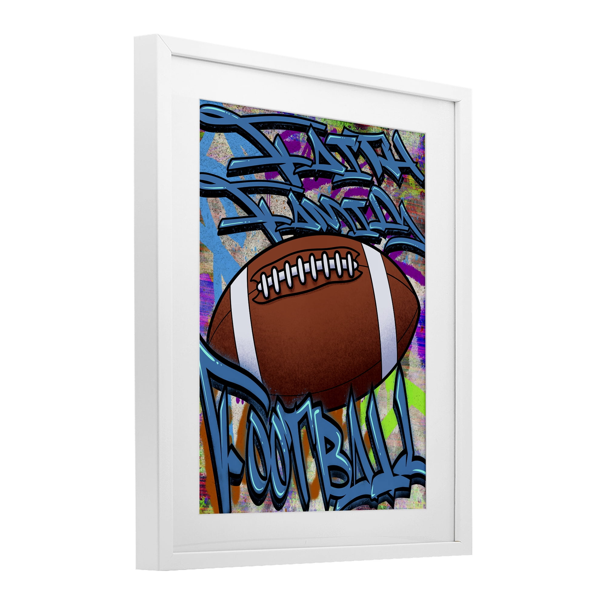 Stupell Industries Faith Family Football Graffiti White Framed Print Under Glass, design by Marcus Prime
