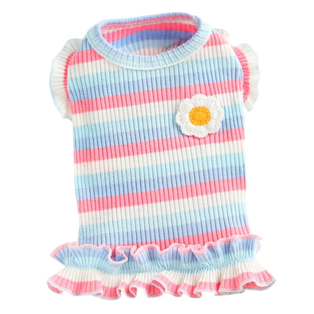 Vestido de rayas arcoíris para perros, vestido de verano para perros, vestidos para gatos, trajes de algodón suave y transpirable para perros y ropa para perros, niñas, cachorros, vestidos ligeros