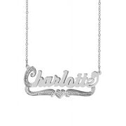 Personalized Name Necklace with Heart and Tail. Beading and Rhodium on First Initial, Heart and Tail