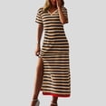 thumbnail image 2 of XDZJLR Womens Dresses formal Fashion Short Sleeve Maxi T Shirt Striped Long Color Block Maxi Skirt, 2 of 7