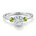 thumbnail image 3 of Gem Stone King 14K White Gold Moissanite and Green Peridot Engagement Ring for Women | 1.24 Cttw | Round 6.5MM | Gemstone Birthstone | Size 6, 3 of 6