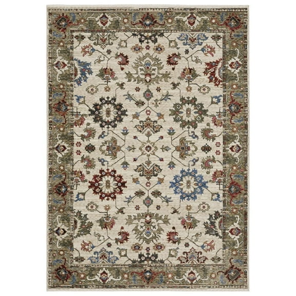 Oriental Weavers Hastings Area Rug - HA03W - 6'7" x 9'6" - in Ivory/ Green - Vintage Inspired, Stain Resistant, Family and Pet Friendly , Dining, Living Room Rug