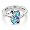 thumbnail image 3 of Gem Stone King 925 Sterling Silver Mercury Mist Mystic Topaz and Black Diamond Ring for Women (2.03 Cttw, Heart Shape 6MM, Gemstone Birthstone, Size 9), 3 of 6