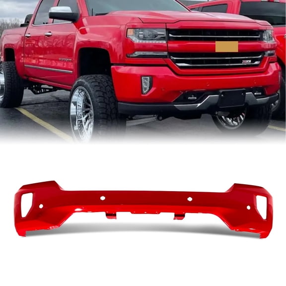 Red Hot Steel Bumper For 2016-2018 Chevy Silverado 1500 W/ Fog&Senser Holes Front Face Bar