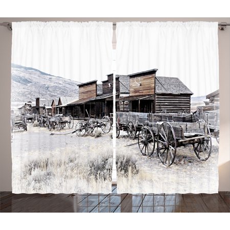 Western Decor Curtains 2 Panels Set Old Wooden Wagons From 20 S