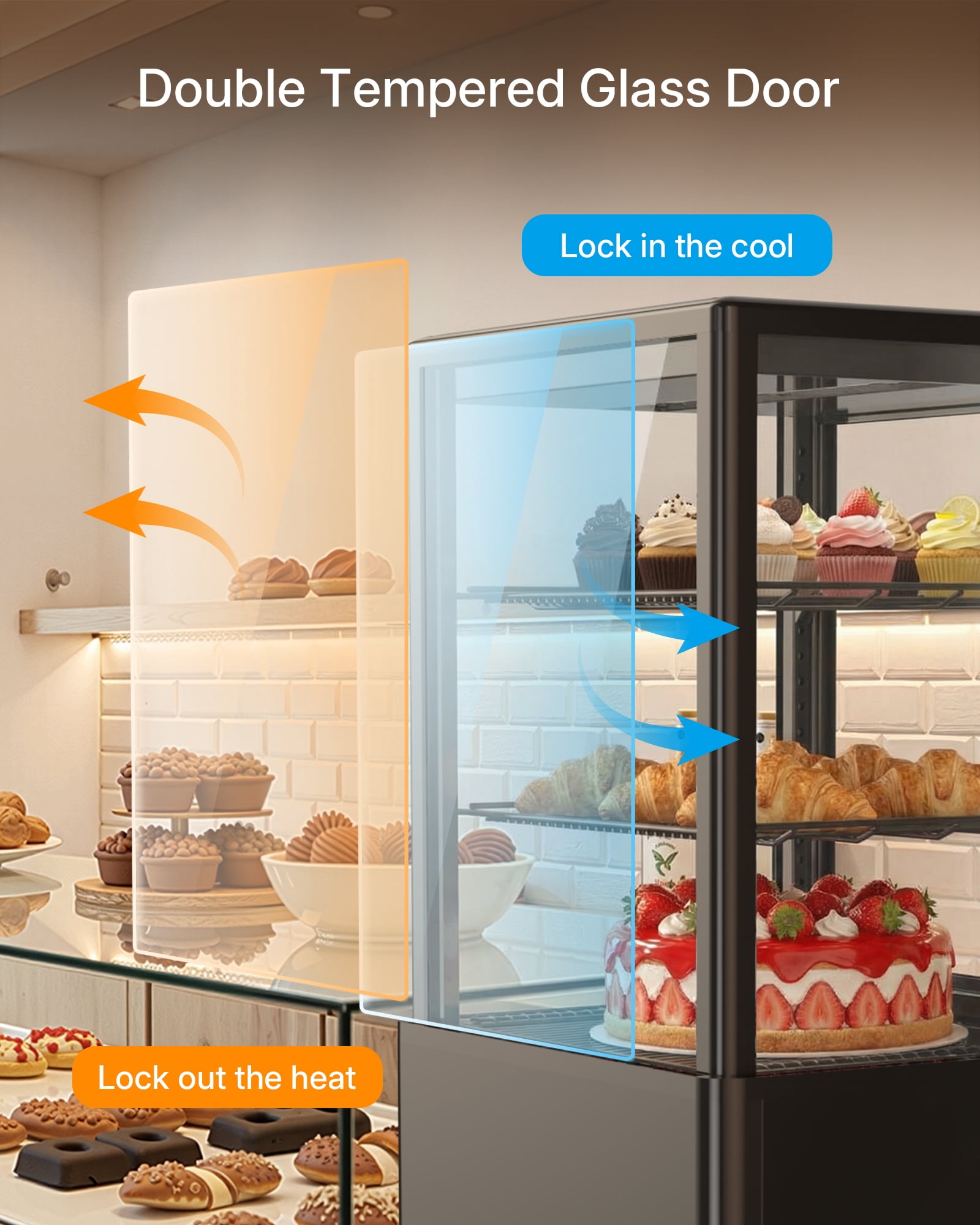 Upstreman Commercial Cake Display Refrigerator, 2.0 Cu.Ft/56L Countertop Pastry Refrigerated Display Case 3-Tier Cake Fridge, CD20