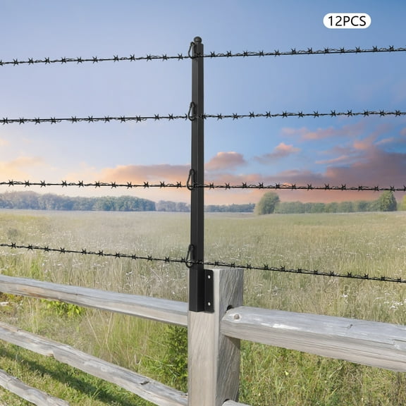 12-Piece Black Steel 8x3x77.5cm Fence Extension Arm With Hook Heightening Guardrail Fence Extension Bracket
