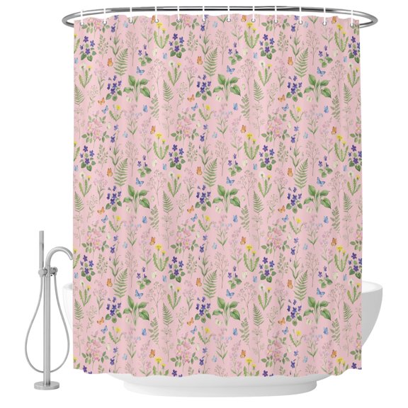 Extra Long Shower Curtain 72x96 Inch, Pink Wheat Ears Flowers Shower Curtain Waterproof Bathroom Decor, Farmhouse Countryside Floral Fabric Bath Curtain Set Accessories with Hooks