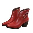 thumbnail image 4 of EKVAHL Women's Pointed Toe Ankle Boots, Chunky Mid Heel Zip Booties, Short Boots for Office Fall Occasions Red, 4 of 6