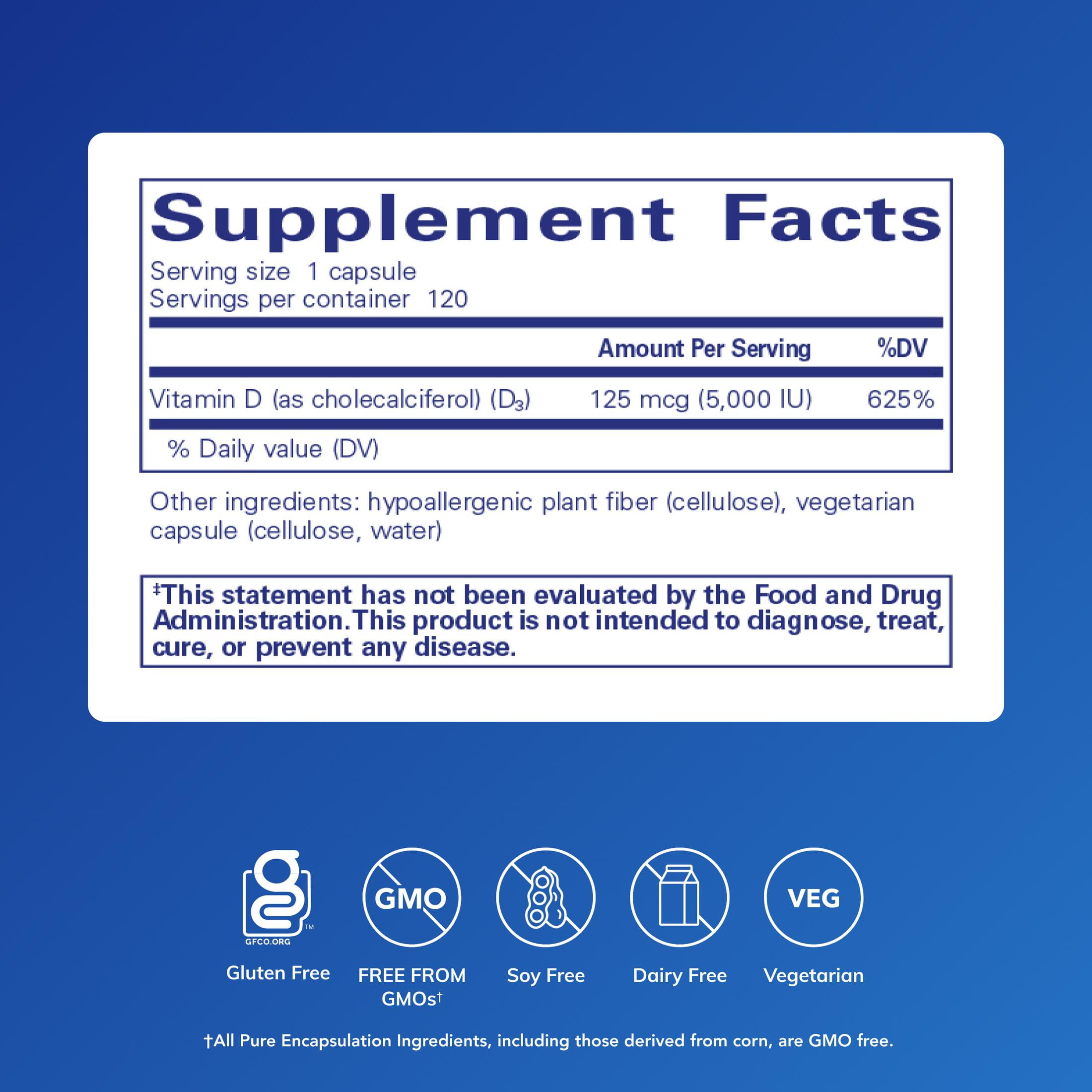 Pure Encapsulations Vitamin D3, Bone, Heart & Immune Support*, 120 Count