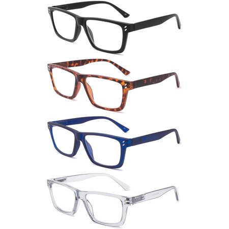 IVNUOYI 4 Pack Reading Glasses Blue Light Blocking Large Square Frames with Spring Hinges, Anti Glare UV Eyestrain,Computer Readers for Men Women 3.5