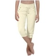 thumbnail image 2 of Mwjwdo Capri Pants for Girls High Waisted Drawstring Joggers Stretch Lightweight Casual Hiking Pant Capri with Pockets Beige 11 Years, 2 of 7