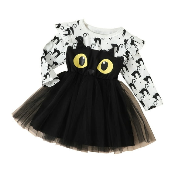 Halloween Dress for Toddler Girl, Long Sleeve Halloween Sizes 18M-6T White 100