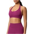 thumbnail image 2 of QIUOMBBP Sports Bras for Women Halter Seamless Padded Workout Bralettes Solid Color Open Back Yoga Gym Cropped Tops, Hot Pink, XXL, 2 of 10