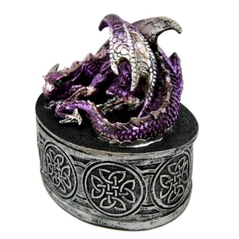 Sleeping Purple Dragon Oval Trinket Jewelry Box Figurine