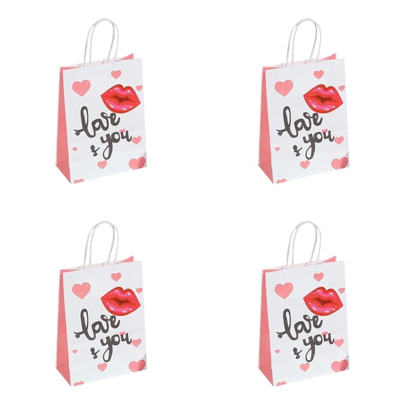 4Pcs Valentine's Day Gift Bags Bulk Lovely Cartoon treat Bags with Handles for Valentine's Day cookie candy Wedding Anniversary Birthday Party Favors