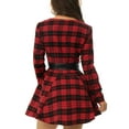 thumbnail image 2 of MODA NOVA Junior's Christmas Party Plaids Long Sleeves Belted Mini A Line Shirt Dress, 2 of 5