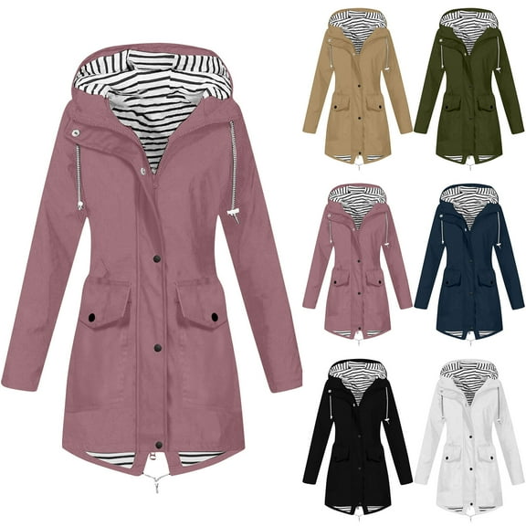 Xunlbb Coat Rain Jacket Women’s Solid Rain Jacket Outdoor Jackets Hooded Raincoat Windproof Tops on Clearance,S-2XL