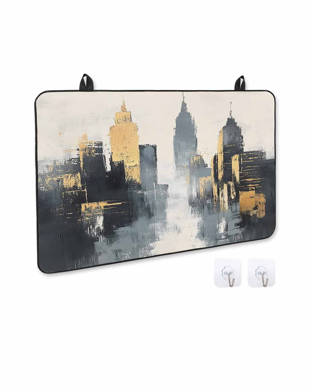 nqOlkjepod Large Induction Cooktop Protector Mat 24"x21", Abstract City Stove Top Covers for Electric Stove, Retro Chic Abstract Building Oil Painting Stove Burner Cover Mats, Glass Top Stove Cover