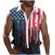 thumbnail image 2 of Camiseta sin mangas con cuello vuelto para hombre, estilo informal, con estampado del Día de la Independencia, cuello vuelto, sin mangas, bolsillos, deportiva, de poliéster, 2 of 5