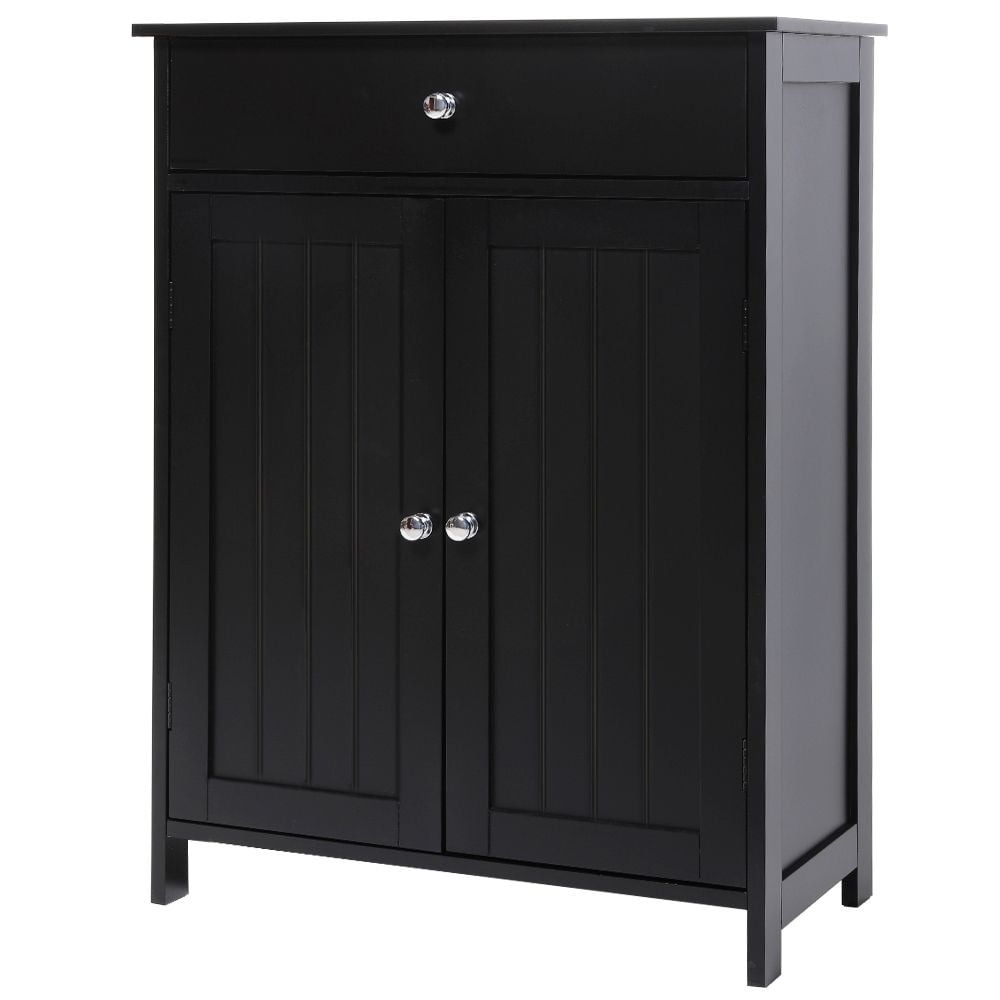 IWELL Black Bathroom Storage with 1 Large Drawer & Adjustable