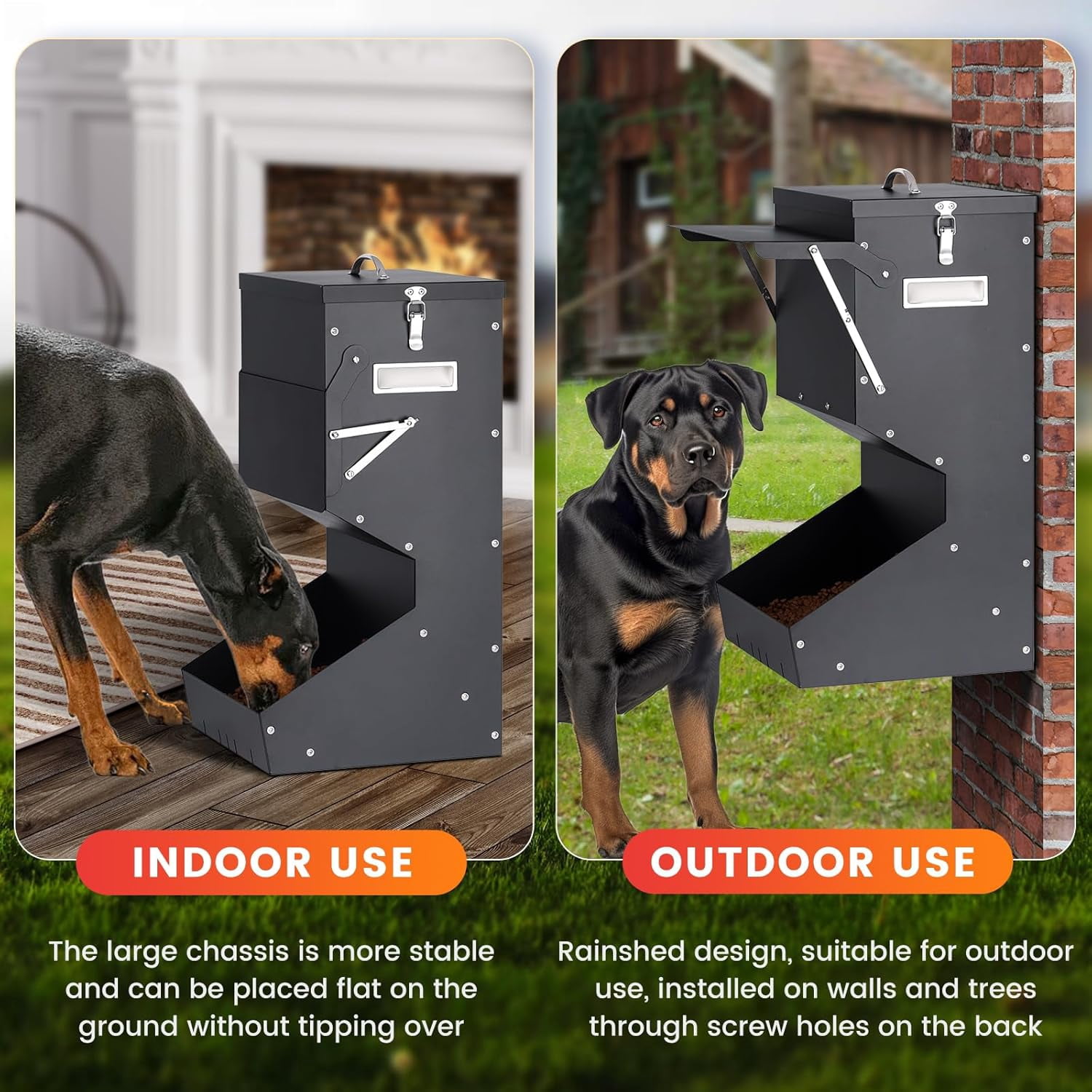 Outdoor Dog Feeder for Large Dogs, Automatic Dog Feeder Large Breed and Gravity Dog Food Dispenser for Dogs, Cats, Deer, Chicken, Ducks, Geese