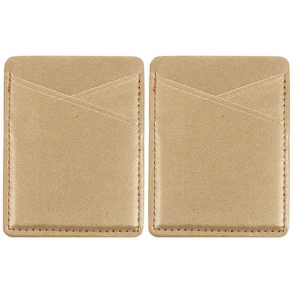 GOOHOCHY Golden PU Card Holder for Phone Case Stick On Organizer Strong Adhesive Back Wallet for Cards 2pcs