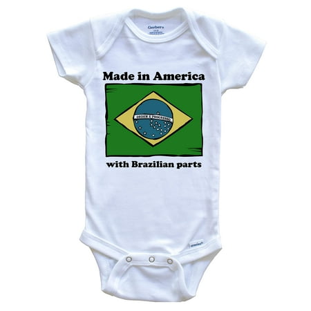 

Made in America with Brazilian Parts Funny Brazil Flag One Piece Baby Bodysuit 0-3 Months White