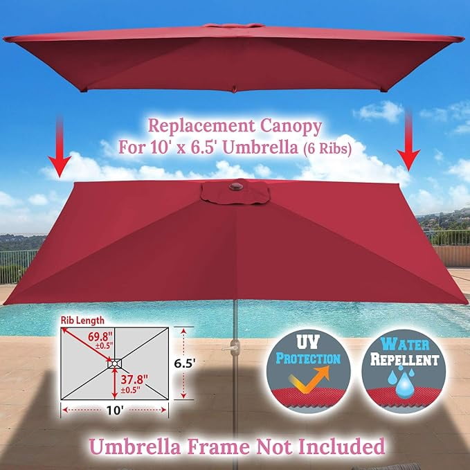 SOLAXO 6-Rib 10'x6.5' Patio Umbrella Replacement Canopy for Outdoor