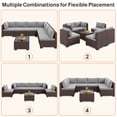 thumbnail image 3 of 7 Pcs High Back Outdoor PE Wicker Sectional Sofa Set, Patio Rattan Furniture with Soft Cushion & Glass Side Table for Backyard Garden Balcony, Grey, 3 of 6