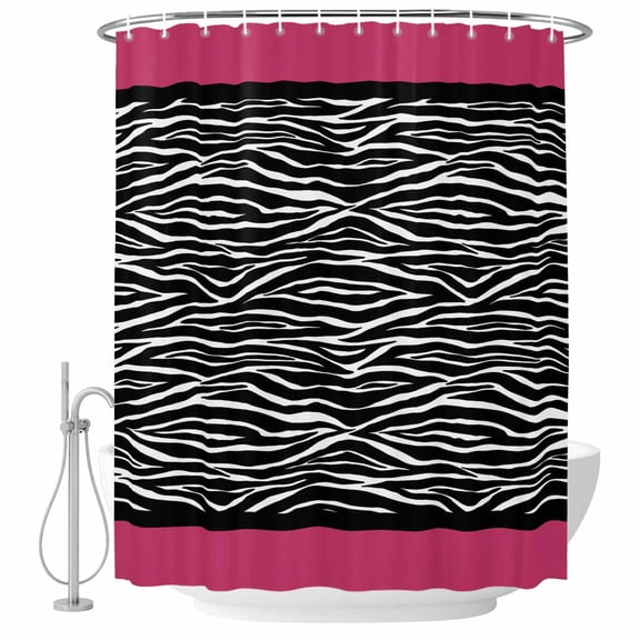 Zebra Printed Shower Curtain Set - Long 72" x 84" Washable Bathtub Curtain with 12 Hooks, Modern Geometric Balck White Stripes Waterproof Fabric Stall Shower Curtains for Bathroom/Bathtub Décor