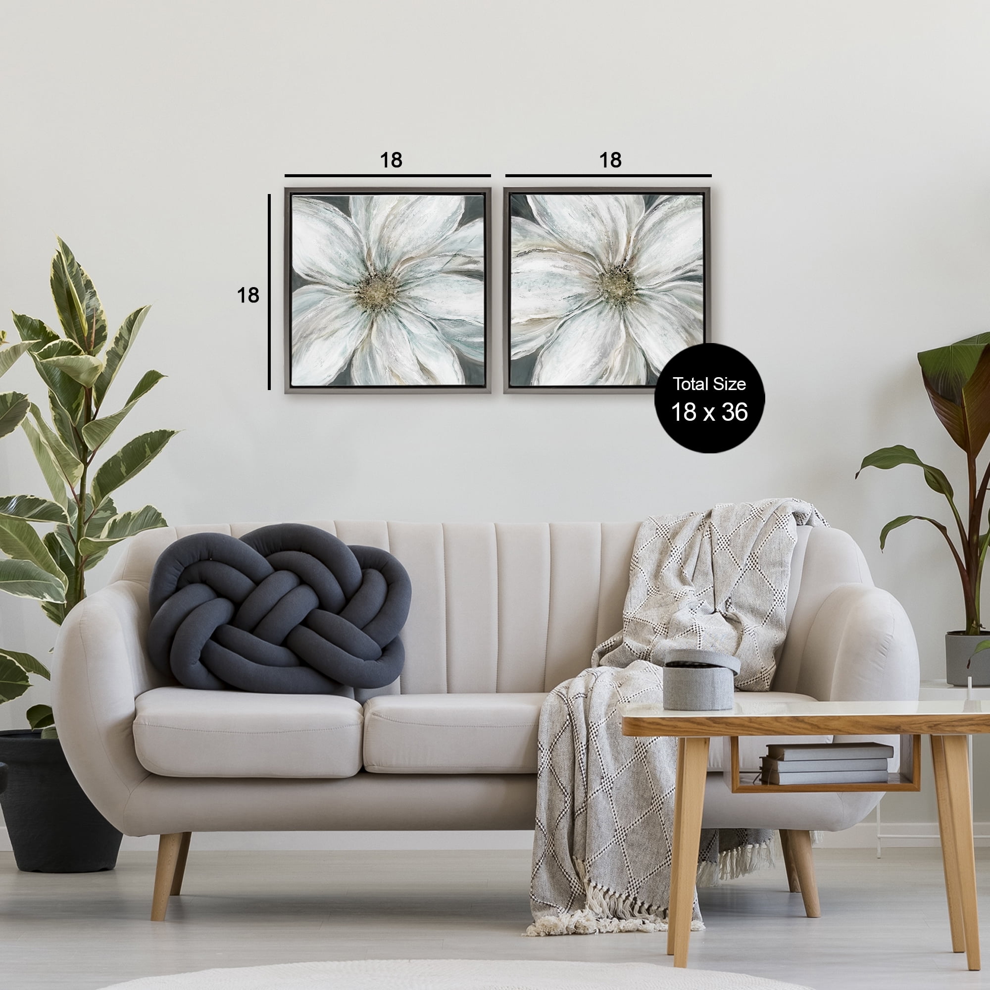 Stupell Industries Soft White Blossoms Closeup 2 Piece Gray Framed Floater Canvas Set, design by Carol Robinson