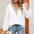 thumbnail image 7 of Scyoekwg Womens Long Sleeve Blouses for Fall V-Neck Crochet Lace Trim Elegant Shirts Lightweight Loose Vintage Solid Color Fall Clothes Casual Blouses (White,L), 7 of 7