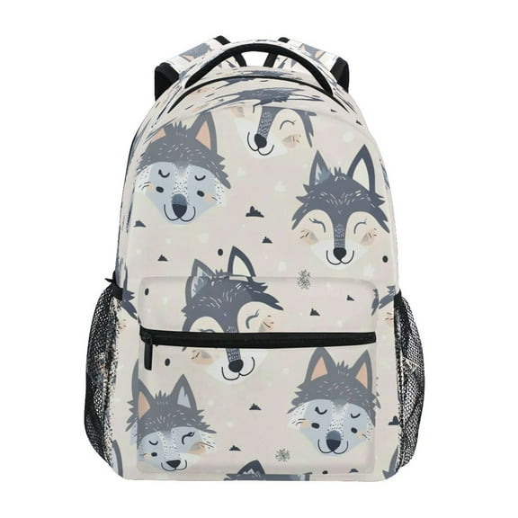 Backpack 16x11.4x6.9 Inches Fashion Backpack Shopping Travel Outing Backpack Gray Cartoon Wolf Face