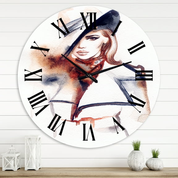 Designart 'Fashion Portrait Of Woman With Ht' Modern Wall Clock