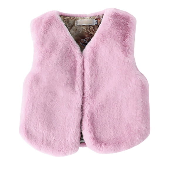 XQYLOS Girls Fa𝗎x F𝗎r Vest Sleeveless F𝗎rry Jacket Kids Thick Warm Fuzzy Waistcoat Plain Cute Cardigan Outerwear