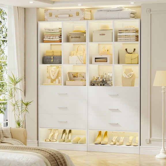 Homieasy 47.2" Closet System with 6 Drawers and 12 Cube Storage, Modular Walk-in Closet Organizer System for Closet, Bedroom, White