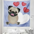 thumbnail image 1 of Pug Tapestry, Happy Dog Licking Its Lips with 3 Red and Big White Heart Love Theme, Fabric Wall Hanging Decor for Bedroom Living Room Dorm, 5 Sizes, Pale Brown Red, by Ambesonne, 1 of 1