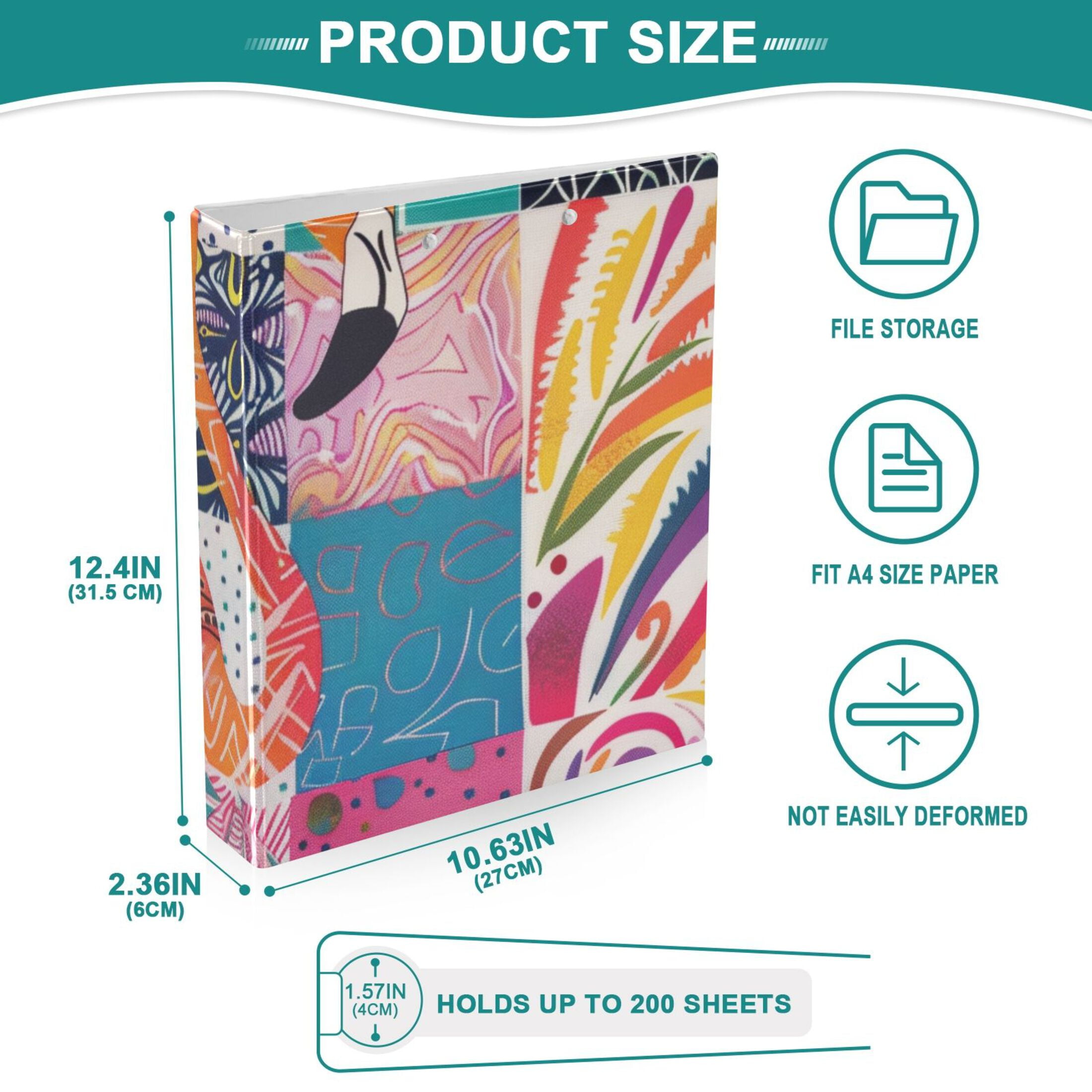 Abstract Flamingo 3 Ring Binders 1.5 inch Hardcover File Folders with Interior Pockets A4 Size Organizer for School Office Hospital