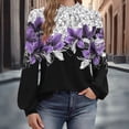 thumbnail image 2 of Sexlip Blouses for Women Dressy Casual Long Sleeve Mock Neck Tops Pleated Front Shirts Back Hole Fashion Tunic Tshirts Purple M, 2 of 6