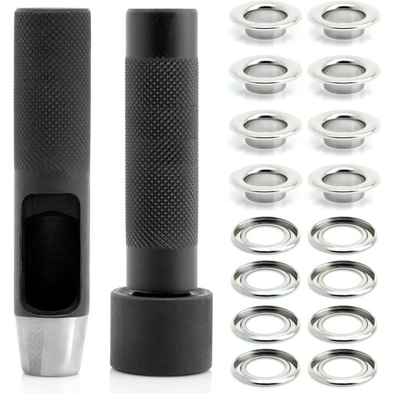 3/8" Grommet Tool Kit Eyelet Setting Tool Grommet Setter Hole Punch Cutter & Pack of 10 Grommets (3/8" (10mm) Inside Diameter)