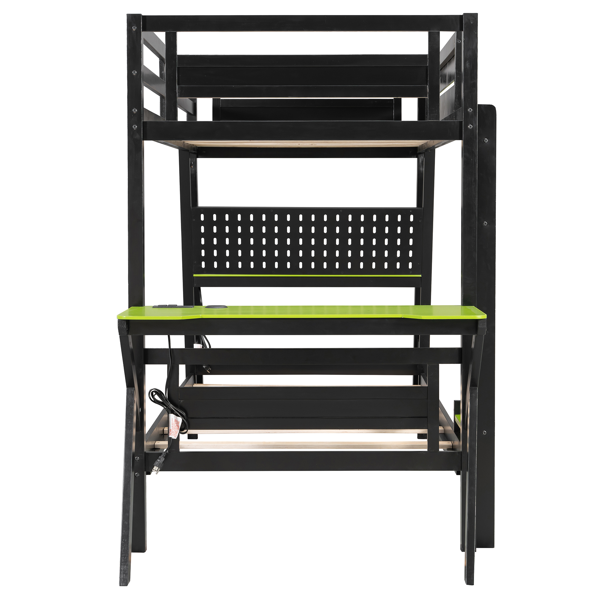 Mintazer Twin Over Twin Gaming Bunk Bed with Dual Desks, E-Sport Bunk Bed with USB Desktop Ports & Pegboard Storage for Bedrooms Dorm, Green