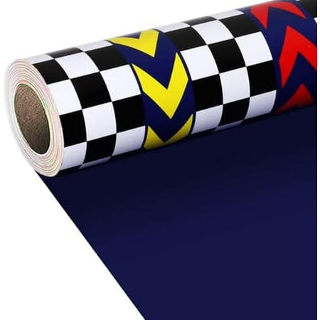 Race Car Reversible Wrapping Paper Mini Roll, Race Track and Checkered Flag Design, Perfect for Kids and Boys Birthdays, 17" x 33'(46.7 sq. ft)