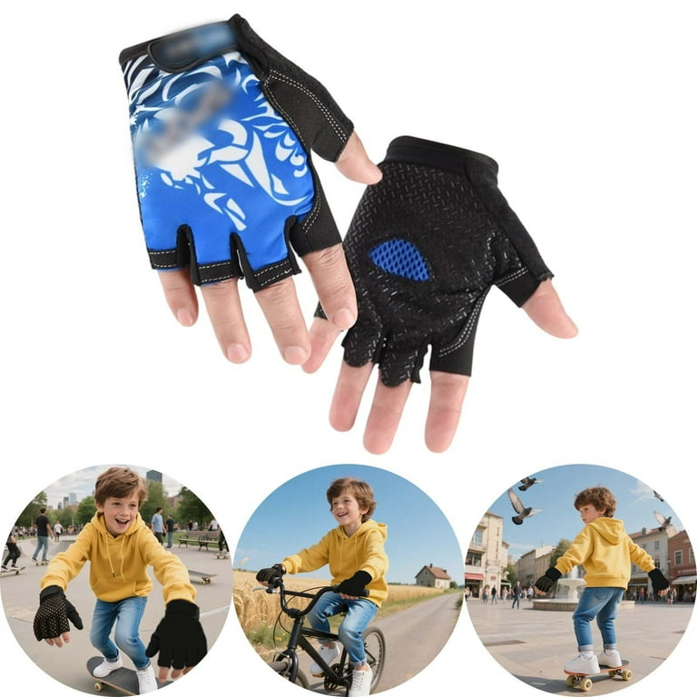 Gelikeya Kids Fingerless Gloves Size 6-8 Blue, Boys Cycling Gloves