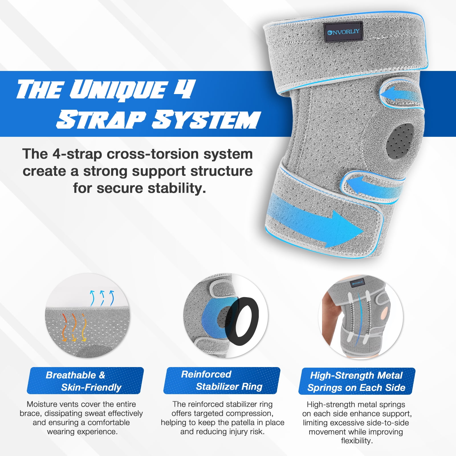 Nvorliy Plus Size Knee Brace for Knee Pain Plus Size (XL-8XL) - Extra Large Knee Brace with Side Stabilizers for Arthritis, Meniscus Tear, Knee Pain Relief, ACL, LCL, MCL (Grey)