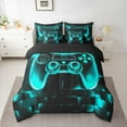 thumbnail image 2 of Manfei Neon Cyan Gamepad Twin Bedding Sets 7-Piece, Geometric Honeycomb Bedding Comforter Set, Teen Boy Girl Kid Reversible Sheet Sets, Luxury Bedroom Decor, 2 of 7