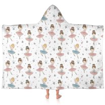 Ballet Princess Pattern Hooded Bath Towel，60"x35" for Ages 3 To 12 Kids, Quick Dry Lightweight Soft Microfiber Hood Beach Towel Cover Up for Kids