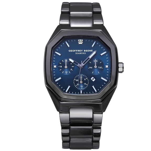 Geoffrey Beene Men's Stainless Steel Dress Watch Classic Quartz, Date, Elegant Design, Water-Resistant (Gunmetal)