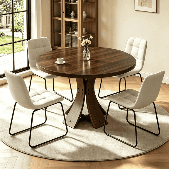 43.32'' Round Dining Table Set for 4,5-Piece Modern Wood Kitchen Table Set for Kitchen Dining Room